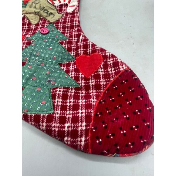 Christmas stocking teddy bear treen red star candy cane heart padded plaid READ - Picture 4 of 6